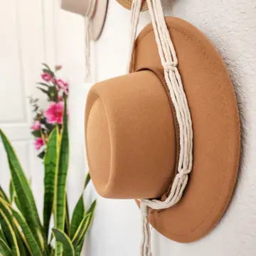 Macrame Hat Hanger, Wall Mounted Hat Display and Organizer (Holds 2 Hats)